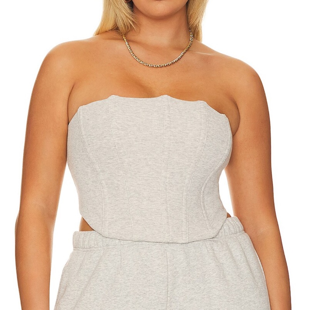 Good American Light Gray Brushed Fleece Corset Top